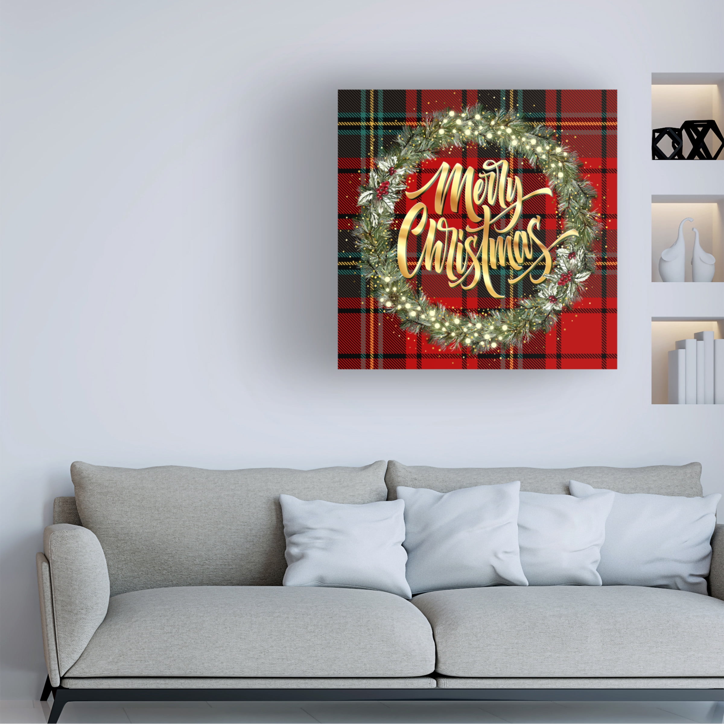 Tina Mitchell 'Merry Christmas Golden Wreath' Canvas Art