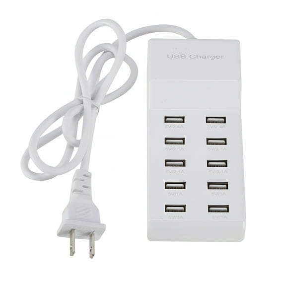 GJX Multiple USB Charger, 10 Ports Quick Charge Charger Station Dock with Cable 5V 2.4A for Smart Phones