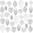 thumbnail image 1 of 32 piezas de dijes de hojas de árbol de 8 estilos, colgantes de hoja de monstera de latón con filigrana grabada, dijes de filigrana de hoja de arce, 1 of 5