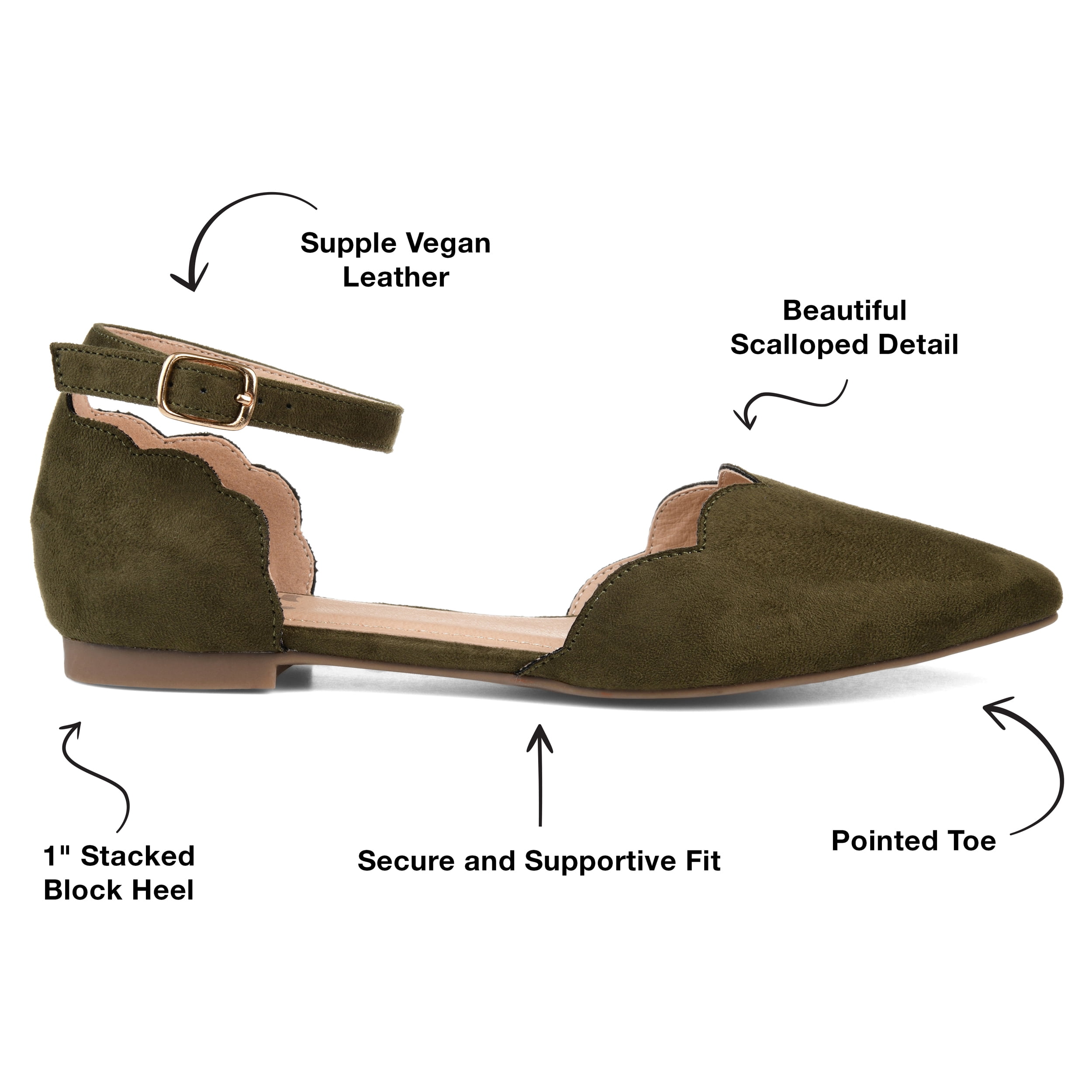 Journee Womens Lana Buckle Pointed Toe Ballet Flats, Widths Available
