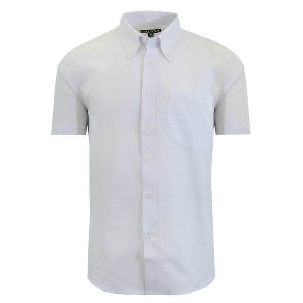 GBH - Mens Short Sleeve Oxford Dress Shirt White Casual Button Down ...