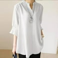 thumbnail image 2 of ChaoHeng Women Blouses Plus Deals Trendy Blouses for Women Dressy Casual Women Casual Bohemian Style Half Sleeve Solid Cotton Linen Shirt Top Short Sleeve Stand Collar Tops Shirt Blouse, 2 of 8