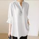 thumbnail image 2 of Tops Para Mujer Camisas Blusas Estilo Bohemio Informal Media Manga Camisa de Lino de Algodón Sólido Top Manga Corta Cuello Alto Odeerbi ODB146057, 2 of 8