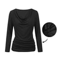 thumbnail image 5 of Lenpel Womens Long Sleeve Tops Cowl Neck Casual Solid Color Shirts Stretch Comfy Soft Fashion Ruched Blouses Fall Outfits, 5 of 7