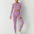 thumbnail image 2 of Jinhomg Long Sleeve Knit Outfits for Women Thumbhole Crew Neck Crop Tops with Tummy Control Leggings Fitted 2 Pieces Sets Purple S, 2 of 8