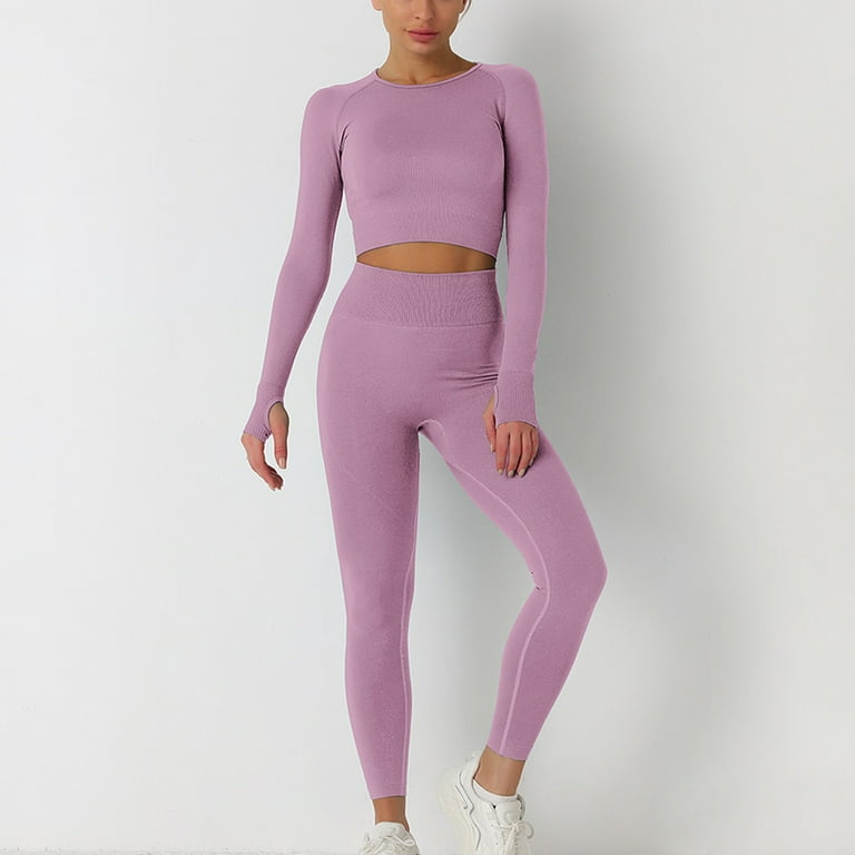 Workout Sets for Women 2 Piece High Waist Seamless, Yoga Outfits Crop top  Workout Shirts Long Sleeve and Leggings Set TracksuitsPink-M : :  Clothing, Shoes & Accessories