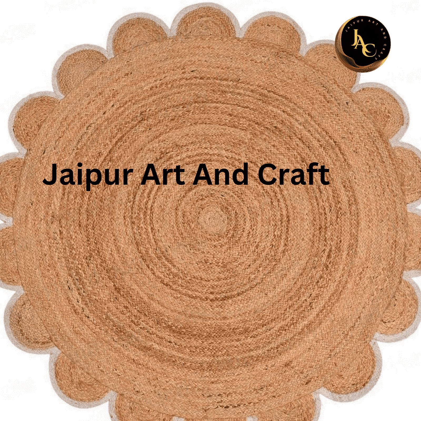 Jaipur Art And Craft Area Rug Natural Round Jute Rug Handmade Bohemian Style Braided Brown Color Rug (5x5 Sq Ft)