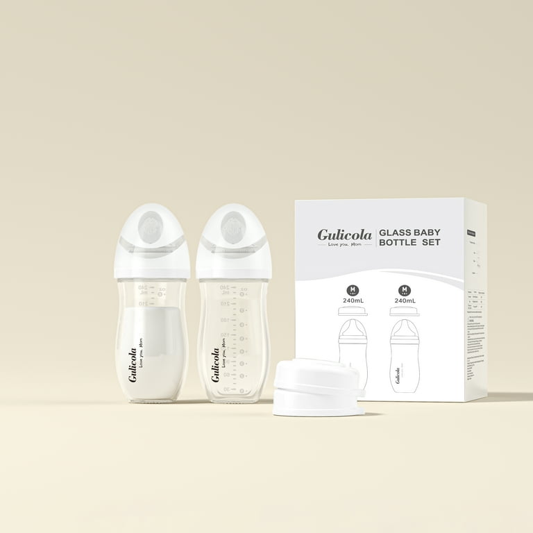 Gulicola Natural Glass Baby Bottles 8oz 2-Pack, Anti-Colic, Medium