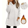 thumbnail image 5 of yoeyez Womens Plush Tops Winter Fuzzy Fleece Pullover Crewneck Long Sleeve Tunic Warm Cozy Fluffy Pajama Loungewear Top with Pockets White,S, 5 of 7