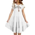 thumbnail image 2 of Wdgfv Girls Summer Flowy A-Line Dress Double Layer Flutter Sleeve Gradient Midi Casual Boho Tween Dresses for Kids 6-15 Years White 14-15 Years, 2 of 7