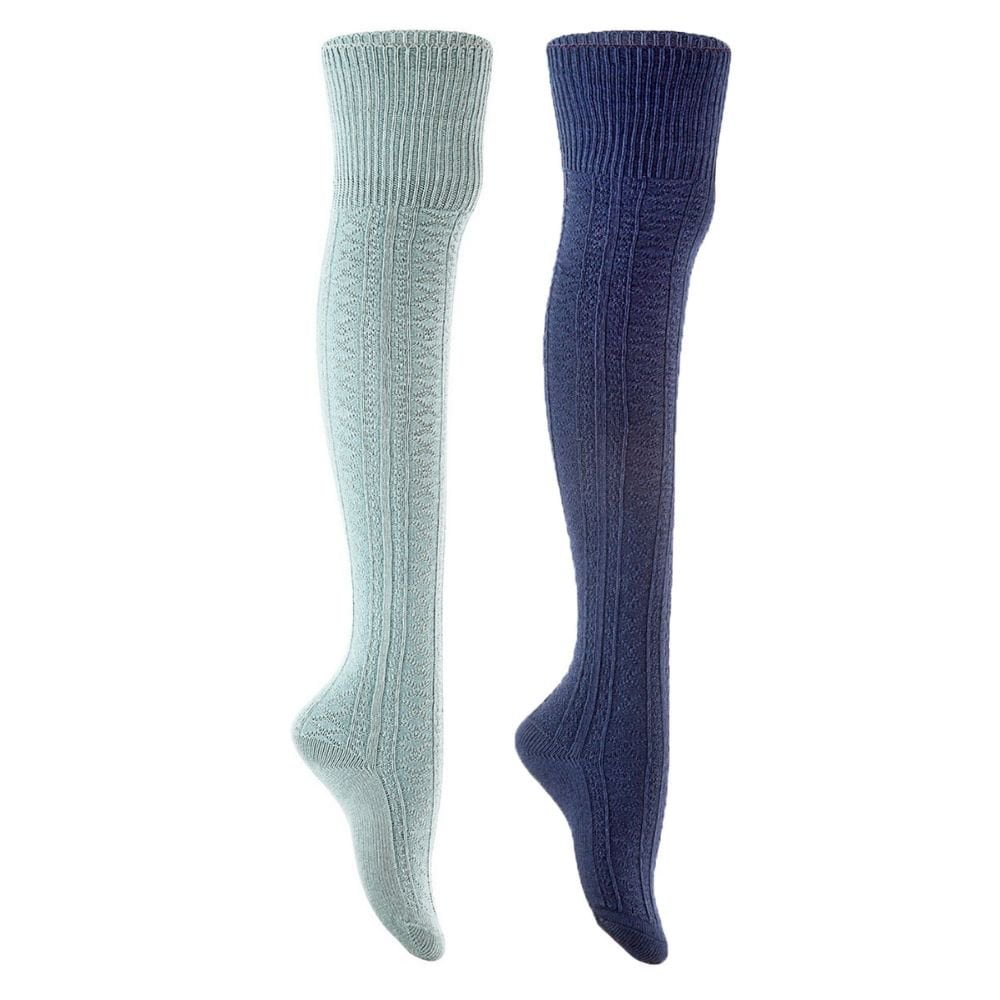 Lian LifeStyle Womens 2 Pairs Fashion Thigh High Cotton Socks LLS1025 Size 6-9
