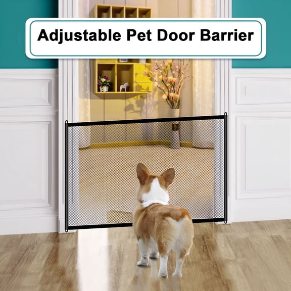 LAMIRO Mesh Dog Gate Portable Indoor Safety Mesh Gates for Kids Toddlers Pets No Drilling Baby Puppy Fence Guard for Doorways Walls Stairwells (S)