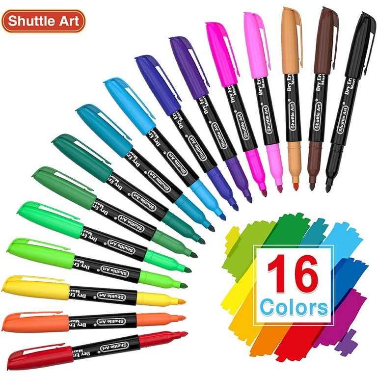 Dry Erase Markers, Shuttle Art 16 Colors Whiteboard Markers,Fine Tip Dry  Erase Markers for Kids,Perfect For Writing on Whiteboards, Dry-Erase  Boards,Mirrors,Calender 