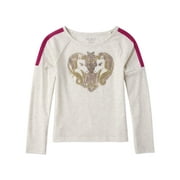 The Children's Place Girls 4-16 Stripe Shoulder Unicorn Graphic Long Sleeve High-Low T-Shirt