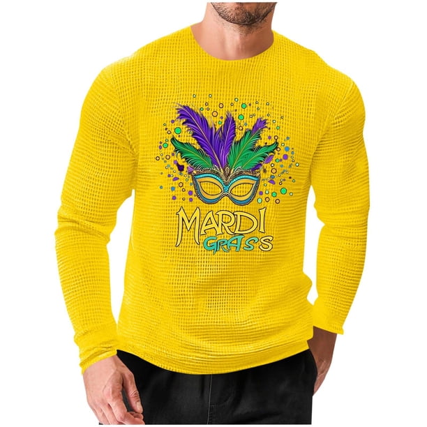 Mens Casual Camisetas Carnaval Impreso Suelto Elástico de Manga Larga Cuello Redondo Suéter, Gimnasio Hogar Desgaste Superior