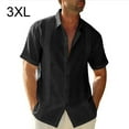 thumbnail image 4 of Traveling Casual Style Men's Button Down Shirt Summer Turndown Collar Shirts Pool Party Solid Color Simple Design Slim Fit Tops Daily Clothes Black XXXL, 4 of 5