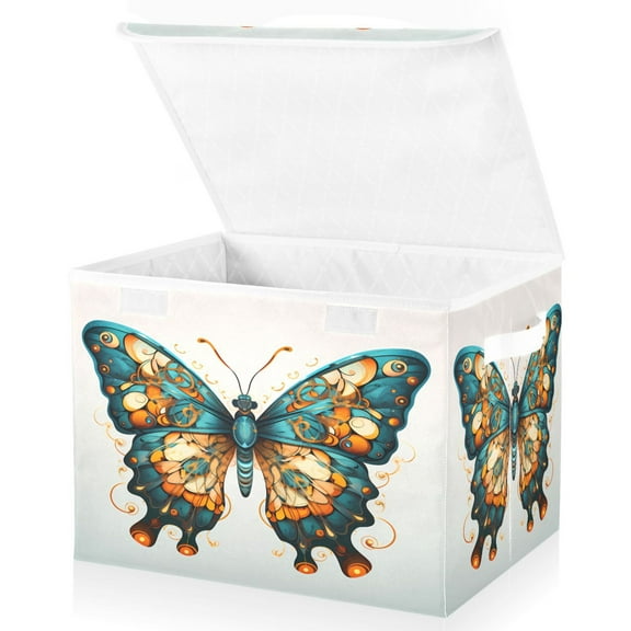 Ryvnso Beautiful Green Butterfly Large Lidded Foldable Storage Baskets Cubes Boxes Lids Bin for Home