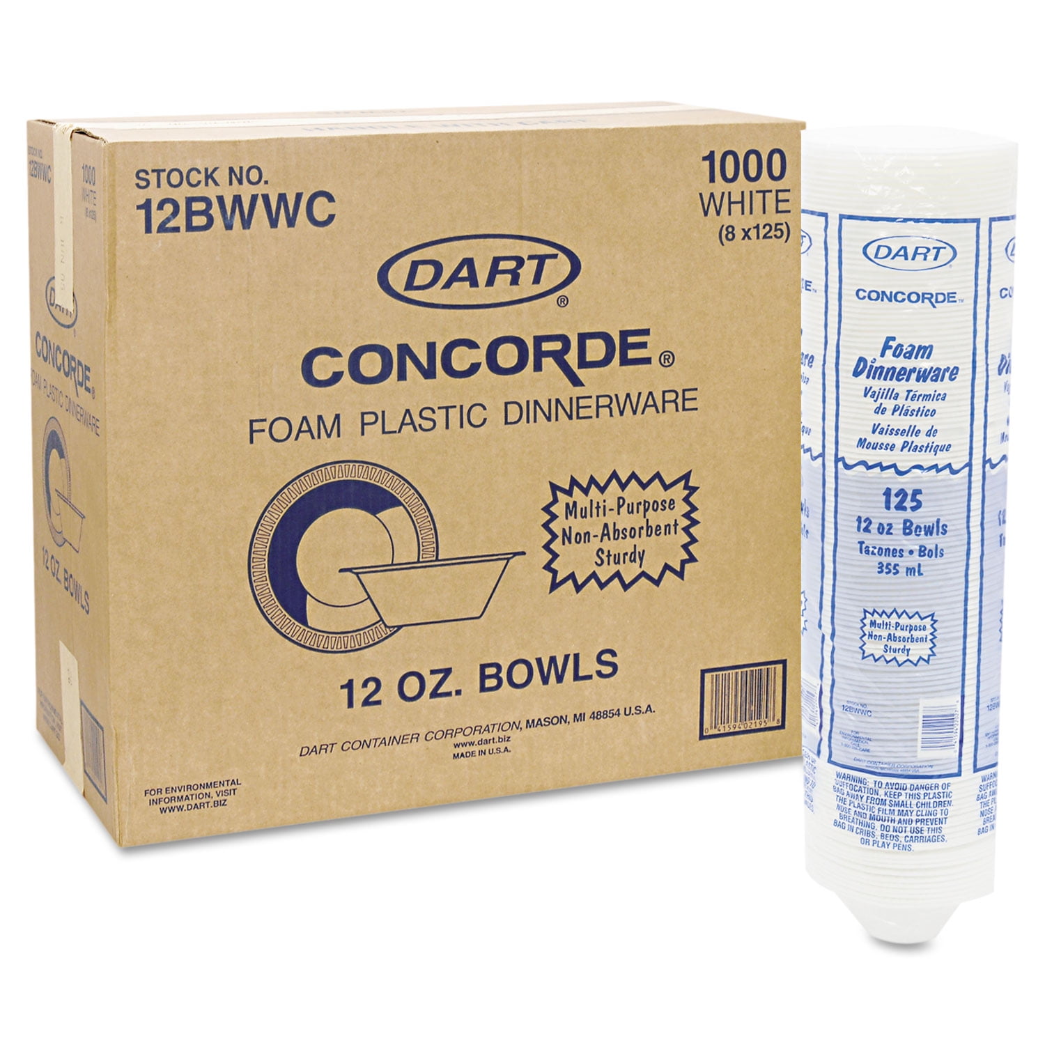 12BWWCR 721690 Solo Concorde Foam Bowls 12 oz White 125/Pack 