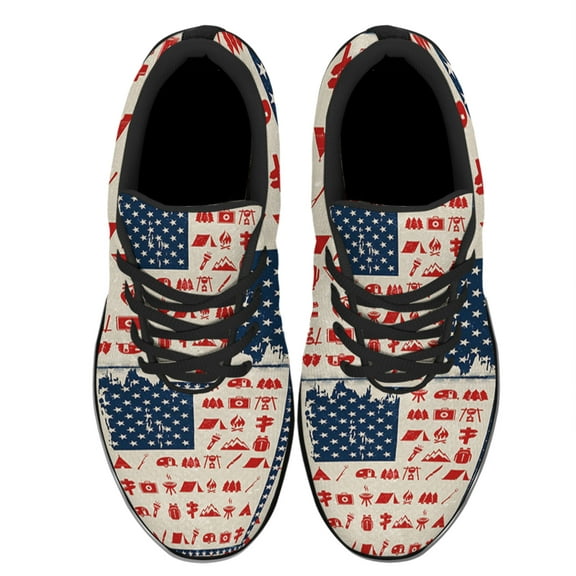 Camping American Flag Us Shoes Women's Fashion Sneakers Tennis Running Shoes for Men Women Black Size 3.5