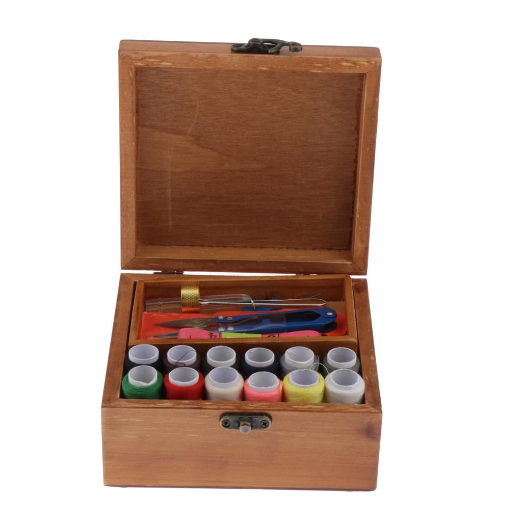 QccHieUs Wooden Sewing Kit Set - Wood Basket Storage Organizer Box With Professional Hand
