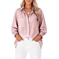thumbnail image 2 of Women's Striped Button Up Shirts with Smocked Long Sleeve Lapel Collar Loose Fit Dressy Casual Trendy Blouses (XL, Pink), 2 of 6