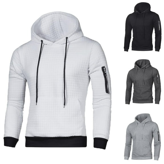 UVEASISHA Slim Fit Hoodie for Men Waffle Knit Casual Drawstring Hooded Sweatshirt Fall Fashion Long Sleeve Pullover Tops with Pockets Back to College Sale,Black,M