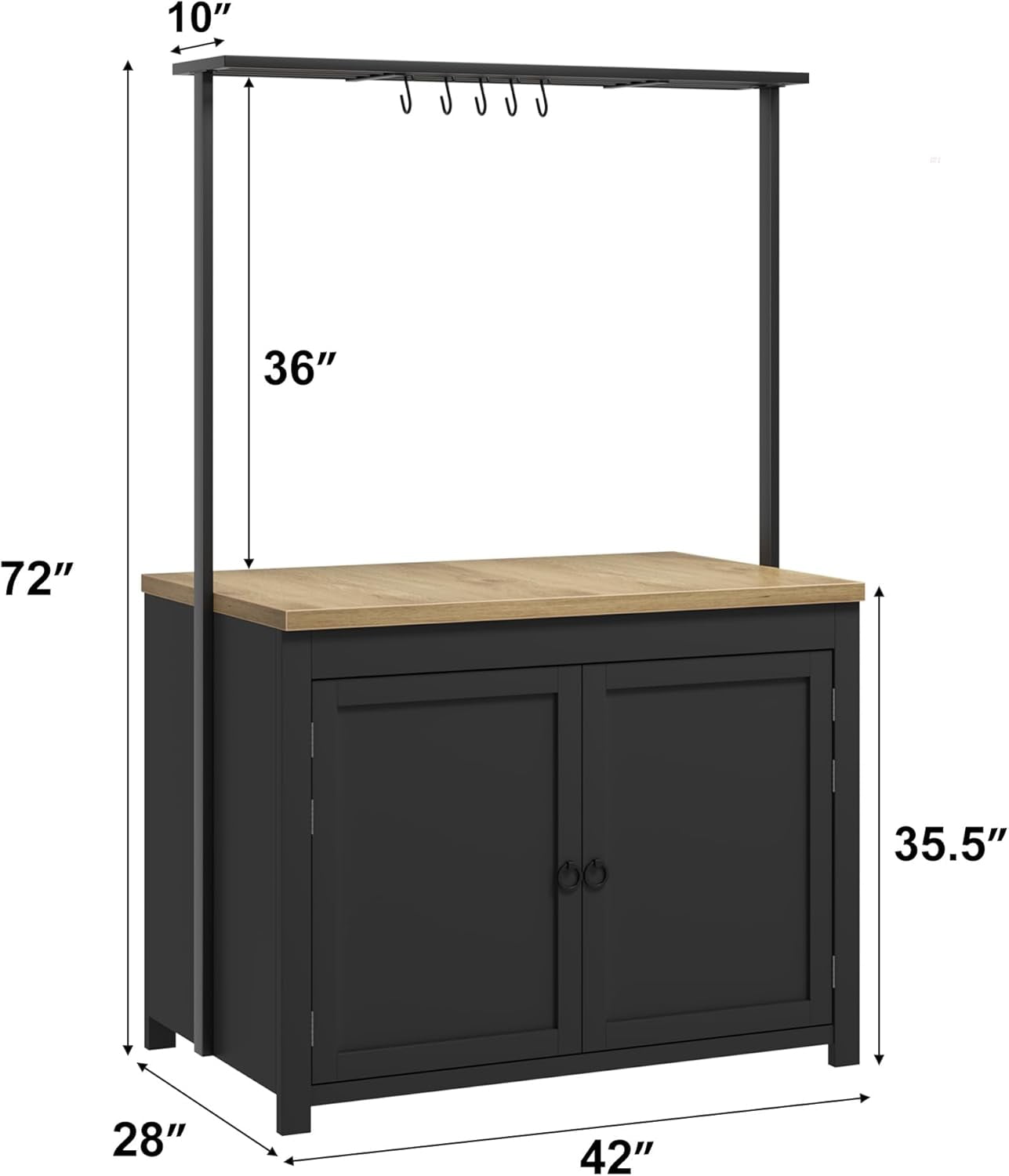 42" Kitchen Island with Storage, Multi-Functional Island Table with 2-Tier Shelves, Kitchen Counter with 5 Hooks for Kitchen, Dining Room