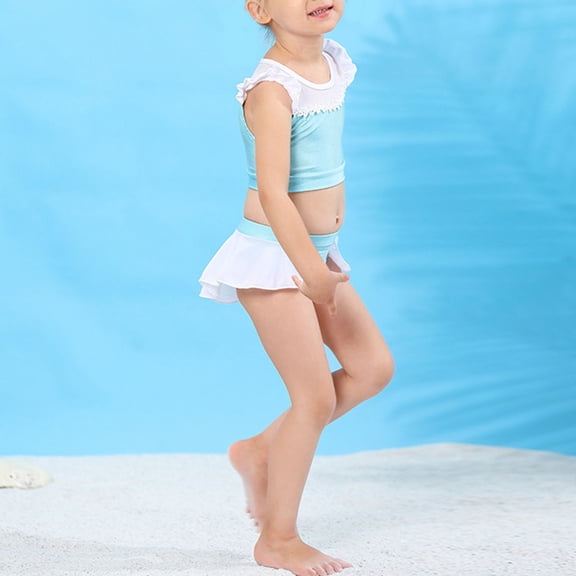 JIAYUE Kids Swimsuit For Girls Set Solid Color Sleeveless Standard Straps Bikini Pull-On Crew Neck Lovely For Kids Comfortable Swimsuits