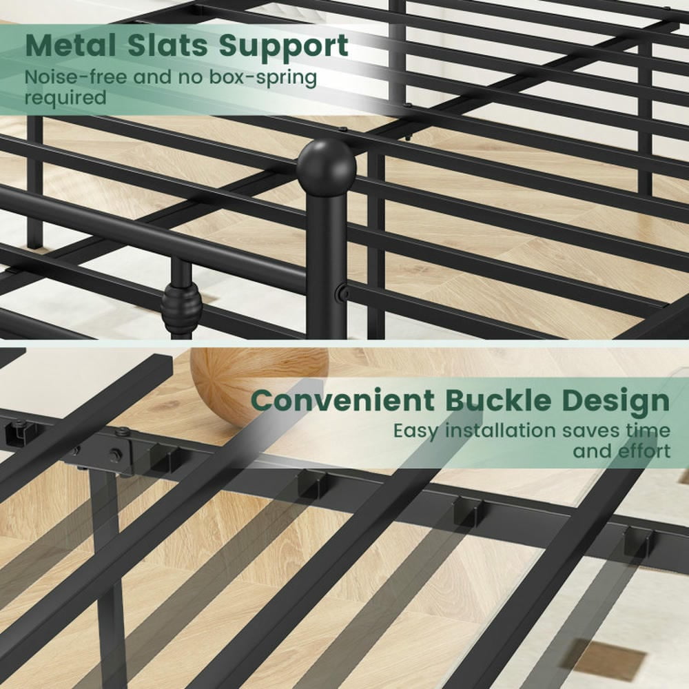 GVN Sturdy Bed Frame, Bedroom Platform Bed Frame,Full/Queen/Twin Size Heavy-duty Metal Bed Frame with Headboard-Queen Size
