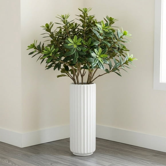 Fufafayo Large Plastic Vase, 16 Inch Flower Vase for Home Decor, Tall Centerpiece Vase for Floor, Ceramic-Look Decorative Vase for Living Room, Office or Bedroom, Modern Home Design
