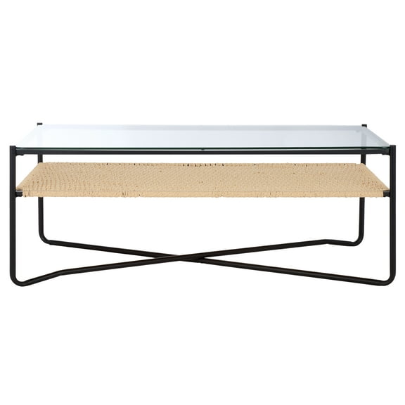 Safavieh Omaka Modern 1 Shelf Glass Coffee Table, Natural/Black
