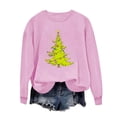 thumbnail image 6 of Penkiiy Christmas Sweatshirts for Women Embroidered Christmas Tree Shirt Xmas Tree Gift Casual Long Sleeve Pullover Tops L Pink, 6 of 6