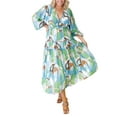 thumbnail image 6 of Nituyy Women Floral Print Long Dress V-Neck Long Sleeve Bohemian Dress, 6 of 9