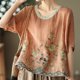 thumbnail image 2 of Gibobby Playera Corte clásico para Mujer Camisa manga corta para mujer Camiseta corta con estampado floral Cauasl verano con cuello redondo sólido(Rosa,XL), 2 of 5