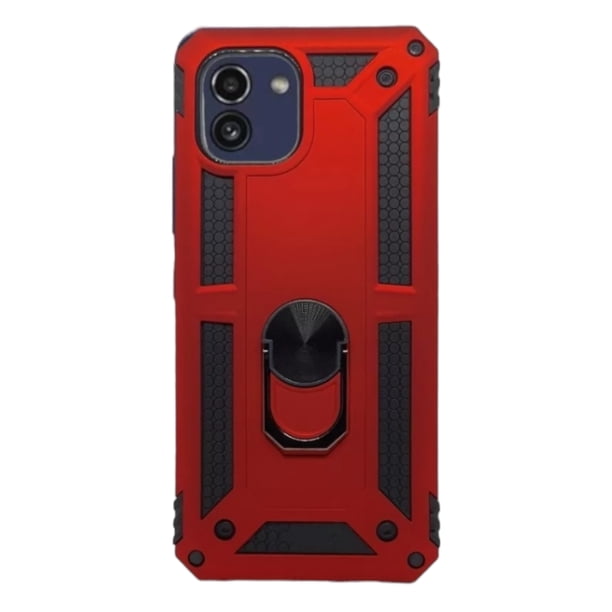 Funda Uso Rudo con Anillo Magnético Cely Vesmir Para Samsung A03 Rojo con 2 Micas de Cristal
