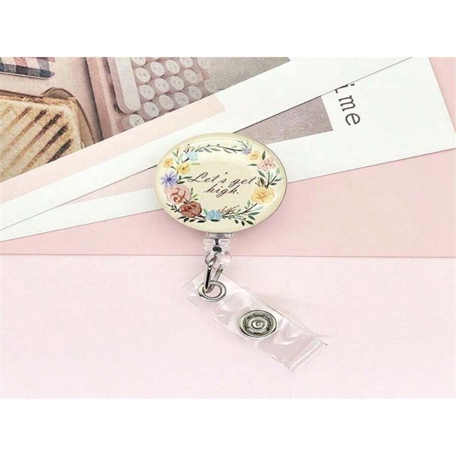 LNGOOR 1pc Motivational Retractable Badge Reel With Clip Flower Design Suitable For ID Card Holder Keychain Nurse Therapist Teacher Graduation Gift