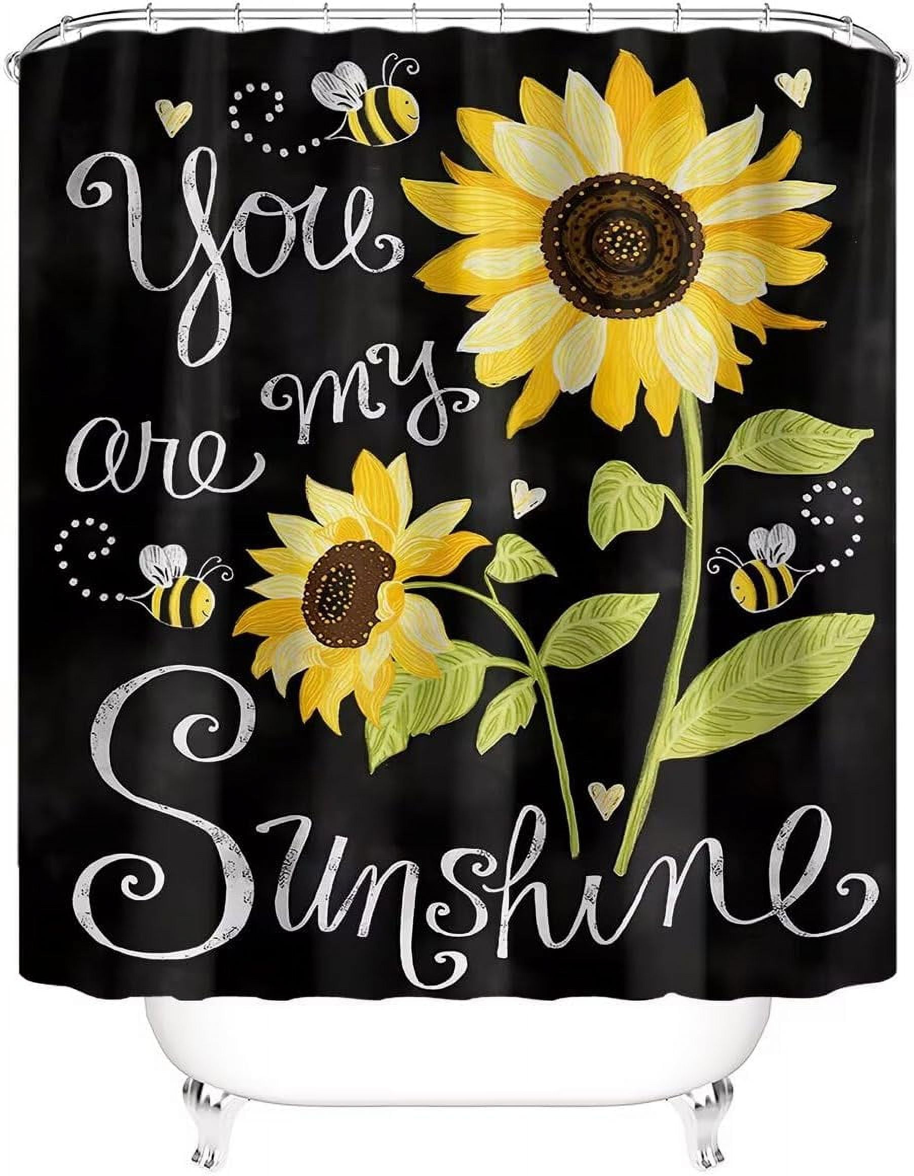 Sunflower Bathroom Sets Decor with Rugs You are My Sunshine Shower Curtain Sets Accessories 4 Piece with Shower Curtain Non-Slip Rug Toilet Lid Cover and Bath Mat and 12 Hooks