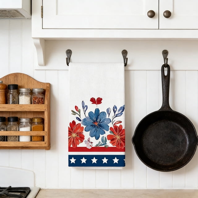 Kitchen Dish Towels Tea Towels Independence Day Themed, Polyester Absorbent Multicolor 60x40 cm, 1-Pack