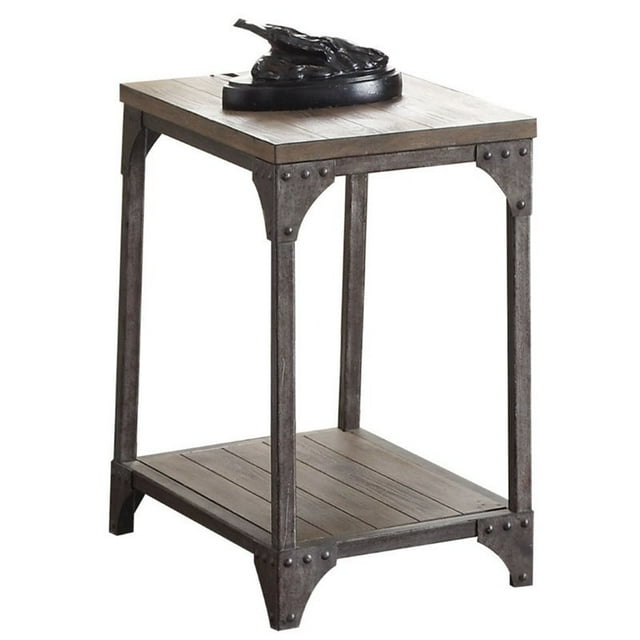 Bowery Hill End Table in Weathered Oak and Antique Silver