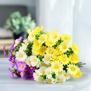 pdqouc 3 Bundles Artificial Daisies Flowers Silk Cemetery Flower Daisy Memorial Bouquet for Hanging Window Box Home Table Centerpieces Decor