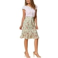 thumbnail image 2 of INSPIRE CHIC Women's Floral High Waist Flowy A-Line Split Ruffle Knee Length Skirts L Light Green, 2 of 6