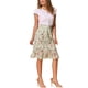 thumbnail image 2 of Faldas midi florales para mujer Inspire Chic, con volantes, cintura alta, fluida, en línea A, con abertura, longitud hasta la rodilla, XS, verde claro, 2 of 6