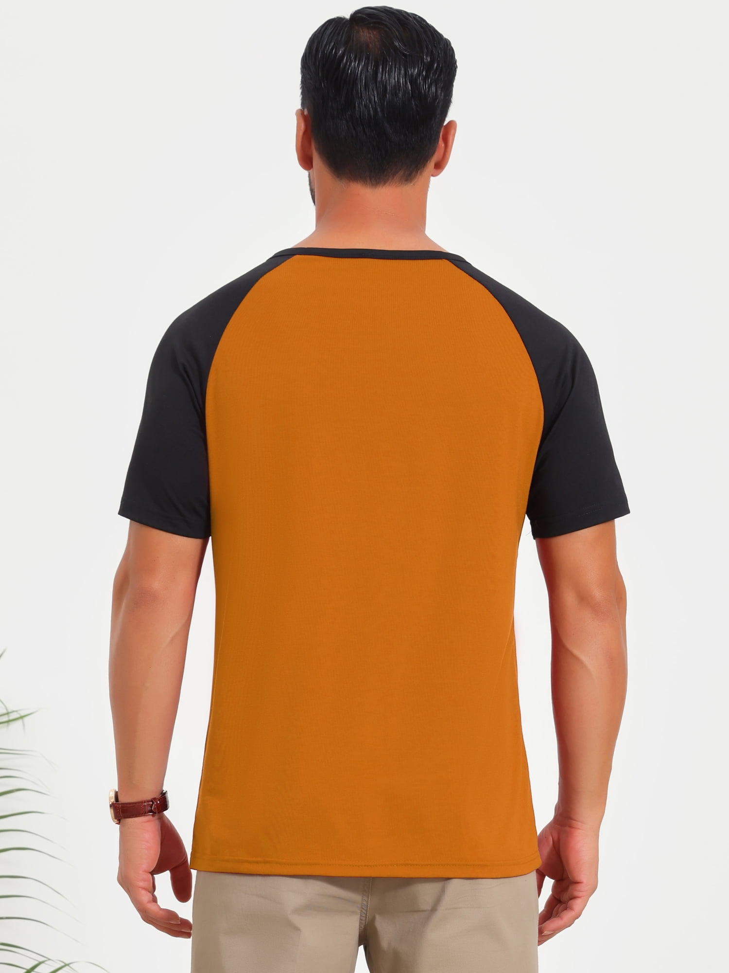 DARING DIVA Men's Henley Button Down Color Block Short Sleeve T-Shirt S Orange