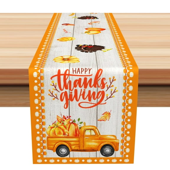 SUNOLIFE Fall Pumpkins Table Runner Autumn Thanksgiving Turkey Table Runner for Kitchen Dining Decoration 13 x 72 Inch
