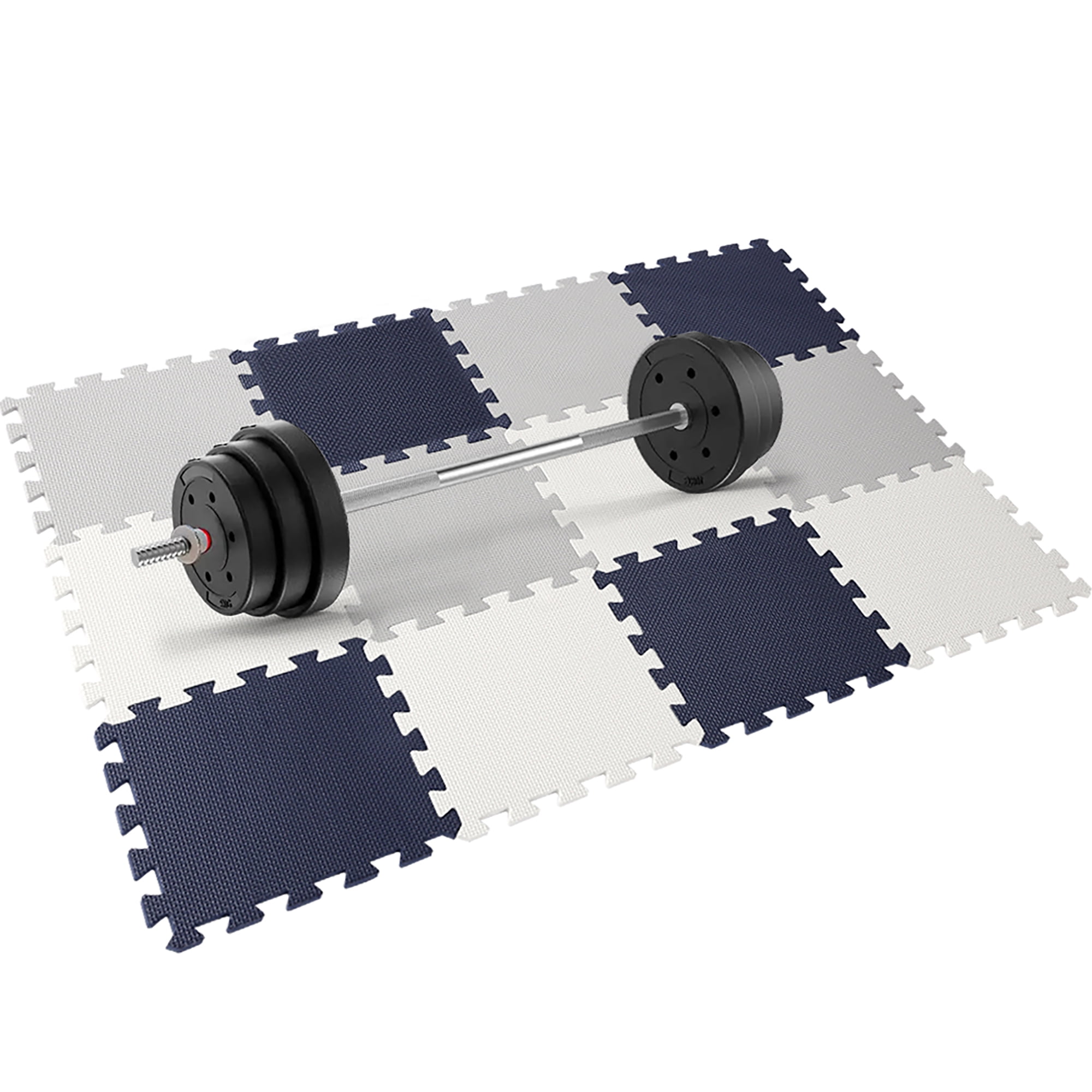 Easy Playhouse: 12 Soft Foam Floor Puzzle Tiles - Blue-Grey-White - 12" Interlocking Mat Pieces (4'x3'), Nursery, Playroom, Gym, Children & Adults