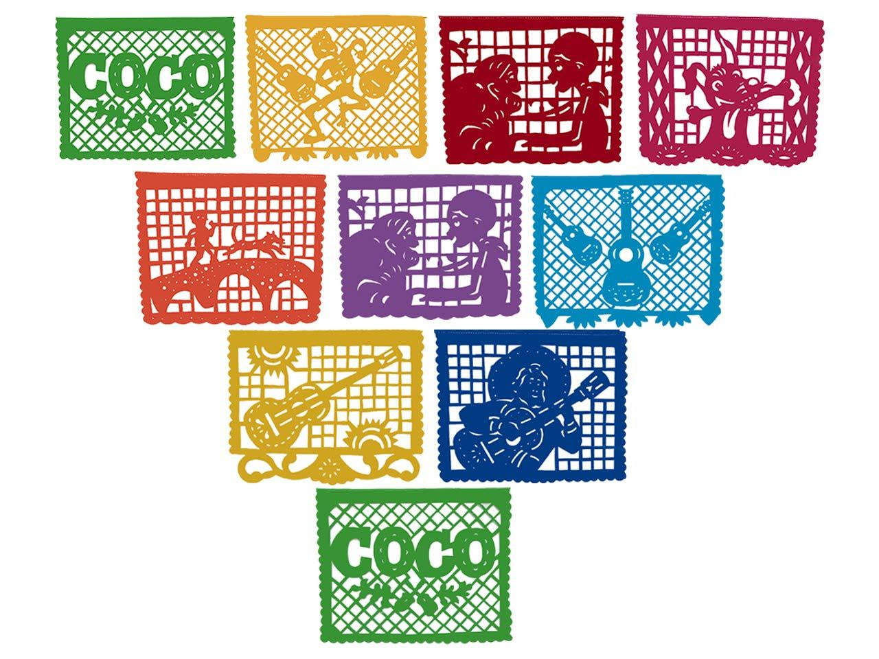 Decoramec Coco Movie Large Plastic Papel Picado Banner 10 Multicolored Panels 2 Pack