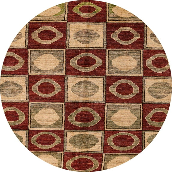 Ahgly Company Machine Washable Indoor Round Abstract Tomato Red Area Rugs, 6' Round