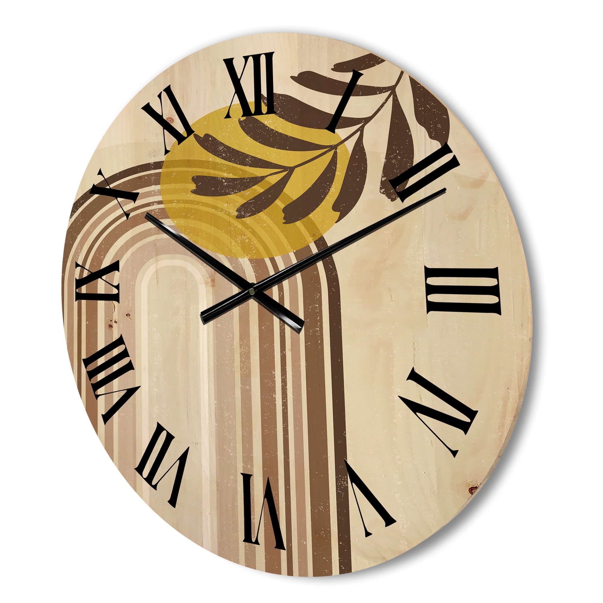 Designart 'Abstract Moon and Sun With Leaf In Earth Tones' Modern Wood Wall Clock
