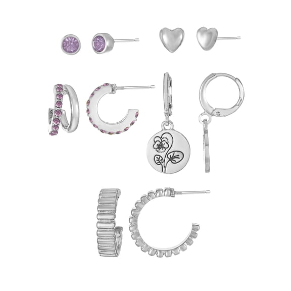 Time and Tru February Iris Earring Pack Silvertone