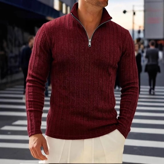Gamivast Men's 1/4 Zip Sweaters Long Sleeve Slim Fit Pullover Knitted Mock Neck Tops Lightweight Warm Jumper Business Casual Work Fall Winter Fashion